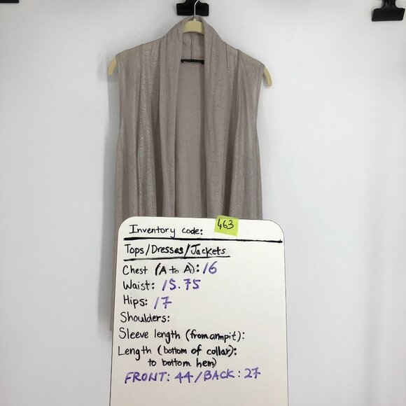 alice + olivia taupe sleeveless flowy draping high low cardigan 100% linen XS - Picture 13 of 14